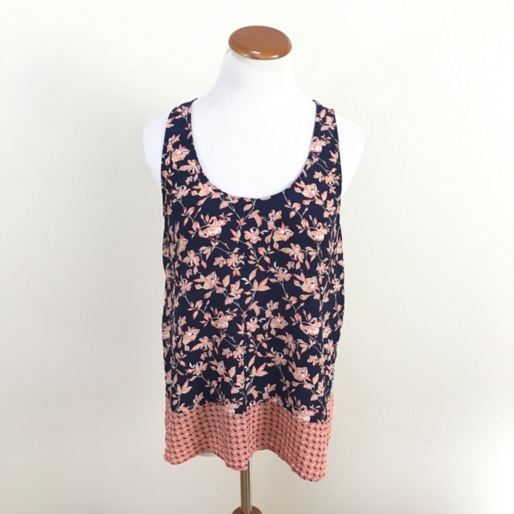 Joie Silk Floral Sleeveless Tank Blouse Top Blue Women’s‎ Sz Large